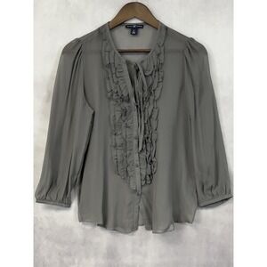 GAP Ruffle Front Sheer Top Women Medium Gray Flowy Romantic Victorian Whimsigoth